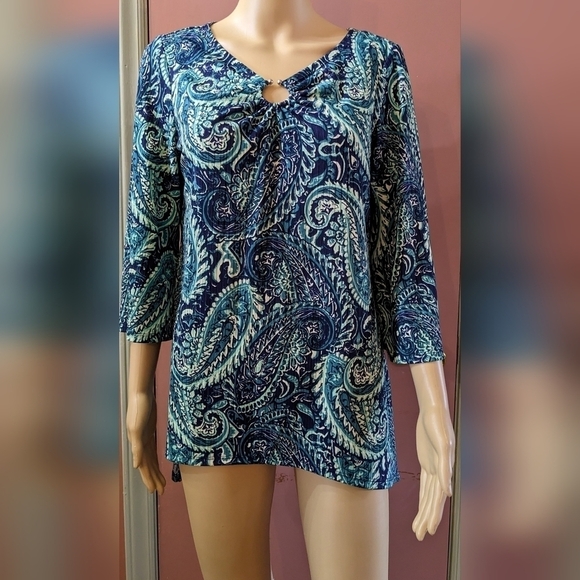 Pre-owned notations multicolored Paisley 3/4 sleeve shirt size small, TE - Picture 1 of 3